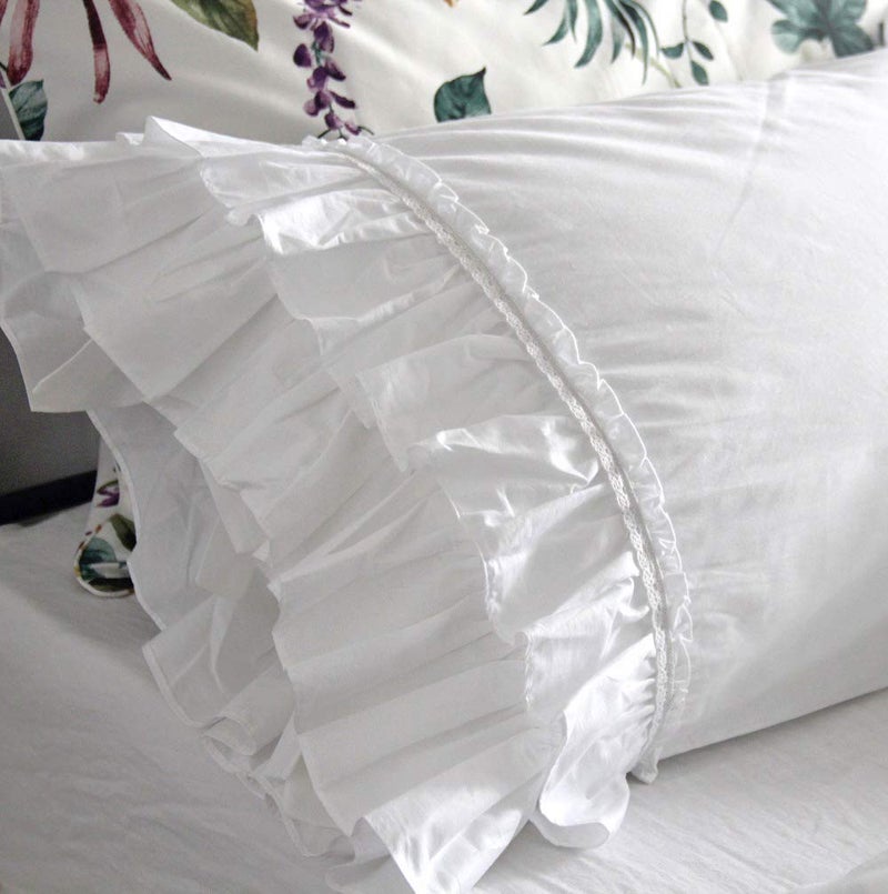 QSH Ruffle Sheets Set King Size French Country Lace Bedding 100% Washed Cotton Shabby Chic Bed Sheet Set 4pcs Deep Pockets Ruffled Bed Sheets - Image 4